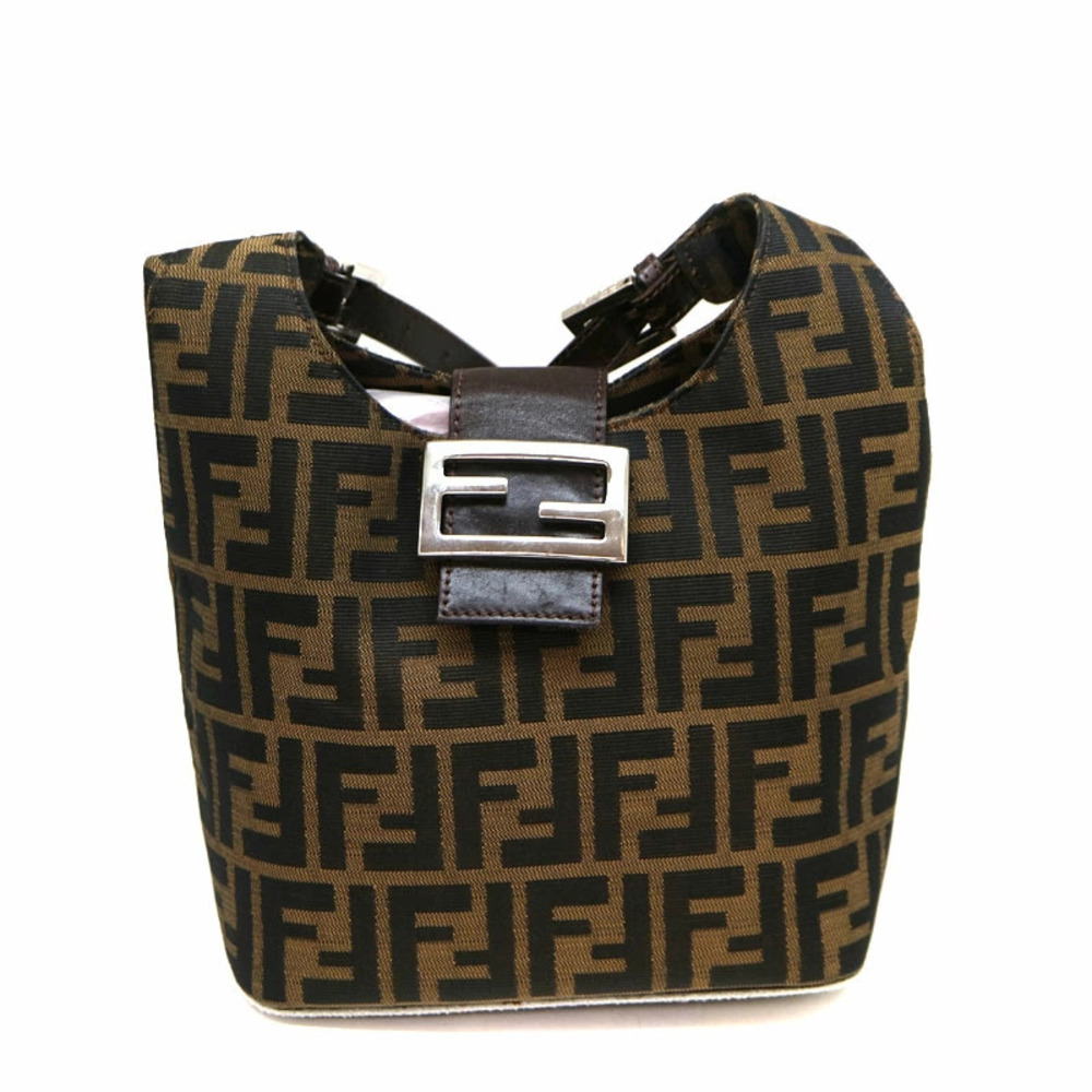 FENDI One Shoulder Hobo Bag Handbag Zucca Brown Canvas Leather - Picture 2 of 6